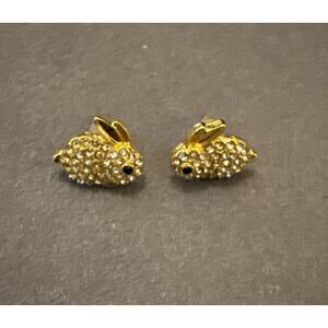 NWT Gold Elegant Rabbit Stud Earrings With Sparkly Rhinestones Easter